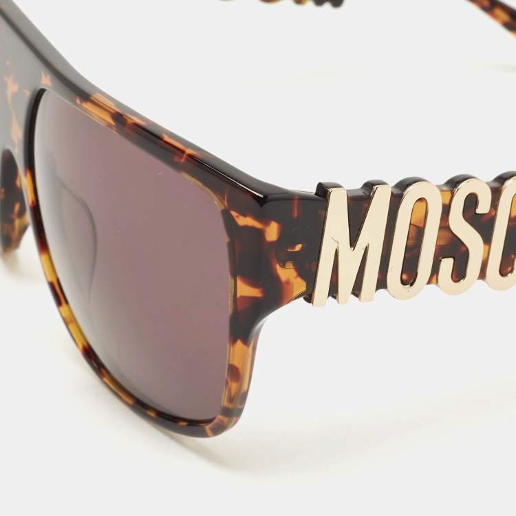 Pre Owned Moschino Tortoise Brown Classic Logo Square Sunglasses 