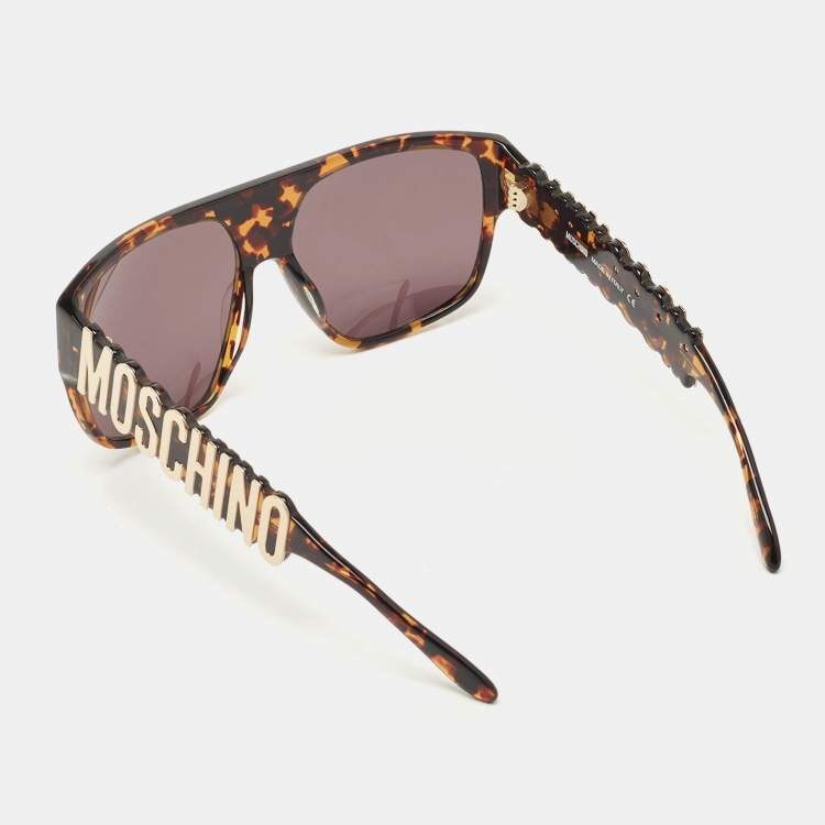 Pre Owned Moschino Tortoise Brown Classic Logo Square Sunglasses 