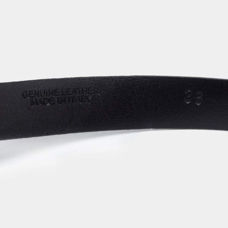 Pre Owned Moschino Black Leather Skinny Logo Belt 75CM