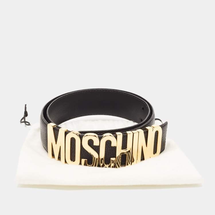 Pre Owned Moschino Black Leather Classic Logo Belt 90CM