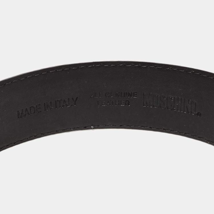 Pre Owned Moschino Black Leather Classic Logo Belt 90CM