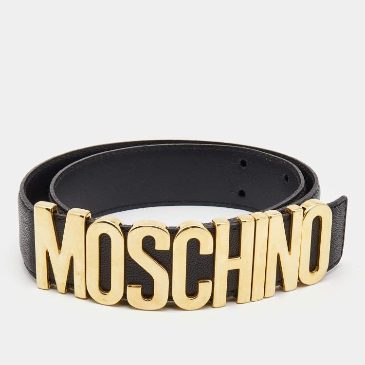 Pre Owned Moschino Black Leather Classic Logo Waist Belt 