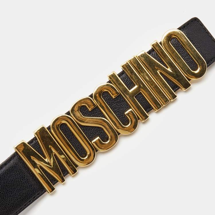 Pre Owned Moschino Black Leather Classic Logo Waist Belt 
