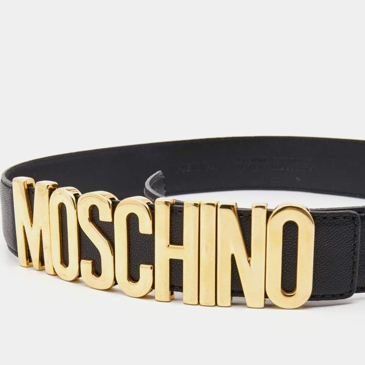 Pre Owned Moschino Black Leather Classic Logo Waist Belt 