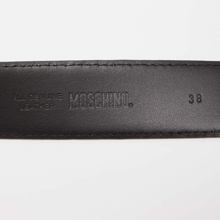 Pre Owned Moschino Black Leather Classic Logo Belt 75CM