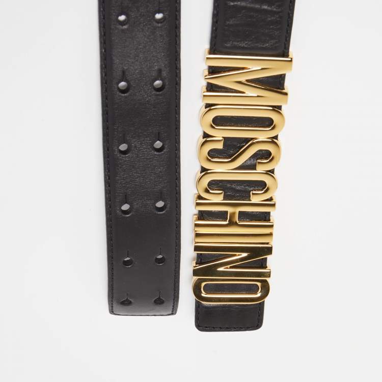 Pre Owned Moschino Black Leather Classic Logo Belt 75CM