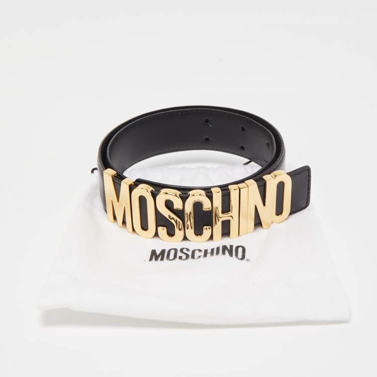 Pre Owned Moschino Black Leather Classic Logo Belt 75CM
