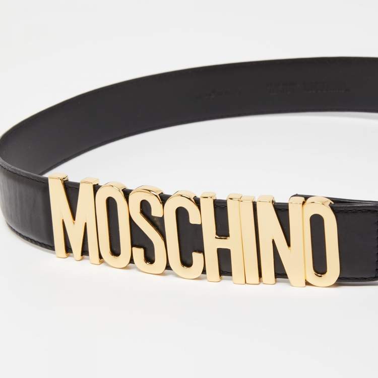 Pre Owned Moschino Black Leather Classic Logo Belt 75CM