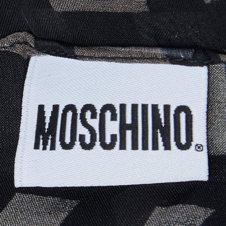 Pre Owned Moschino Black Moschinomiao Printed Silk Scarf