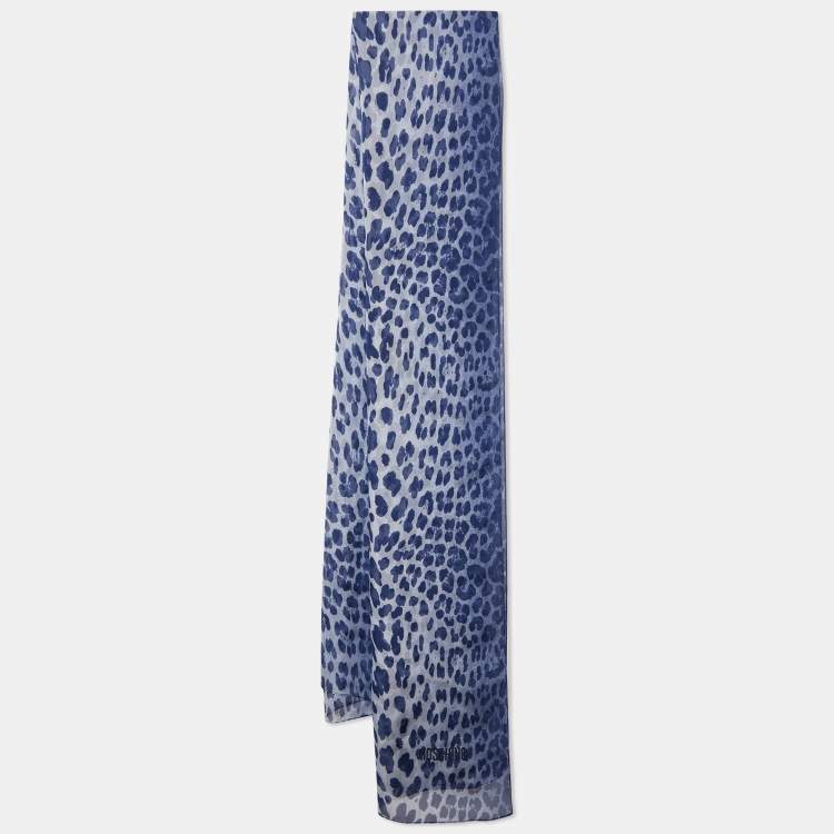 Pre Owned Moschino Navy Blue Animal Printed Silk Scarf