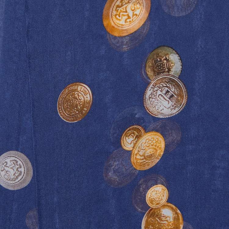 Pre Owned Moschino Navy Blue Coin Printed Silk Scarf