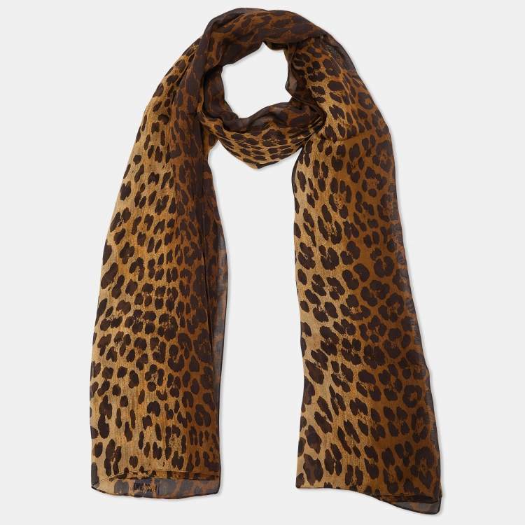 Pre Owned Moschino Brown Animal Printed Silk Scarf