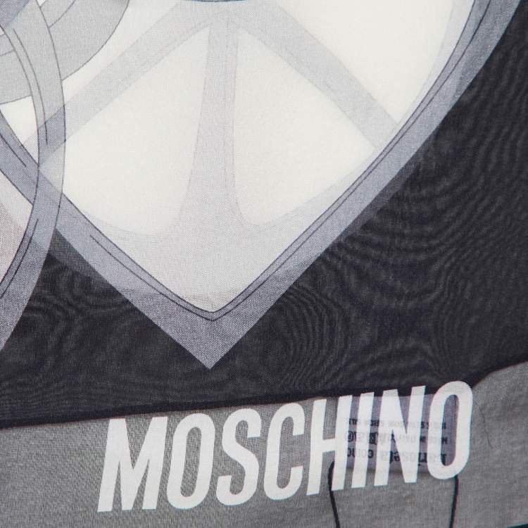 Pre Owned Moschino Grey Printed Silk Scarf