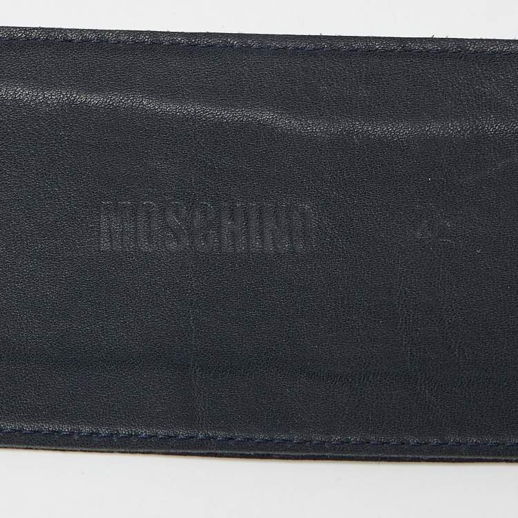 Pre Owned Moschino Blue/White Polka Dots Satin Waist Belt 80CM