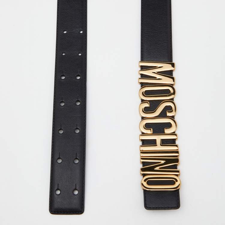 Pre Owned Moschino Black Leather Classic Logo Belt 90CM