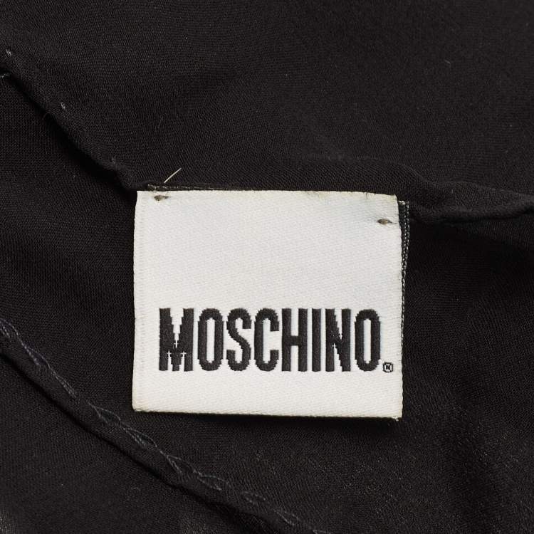 Pre Owned Moschino Black Logo Stitch Detailed Cotton Blend Scarf 