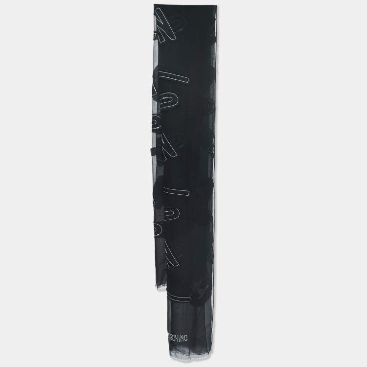Pre Owned Moschino Black Logo Stitch Detailed Cotton Blend Scarf 