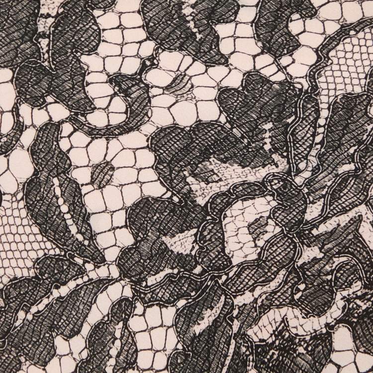 Pre Owned Moschino Pink Lace Printed Silk Triangular Scarf
