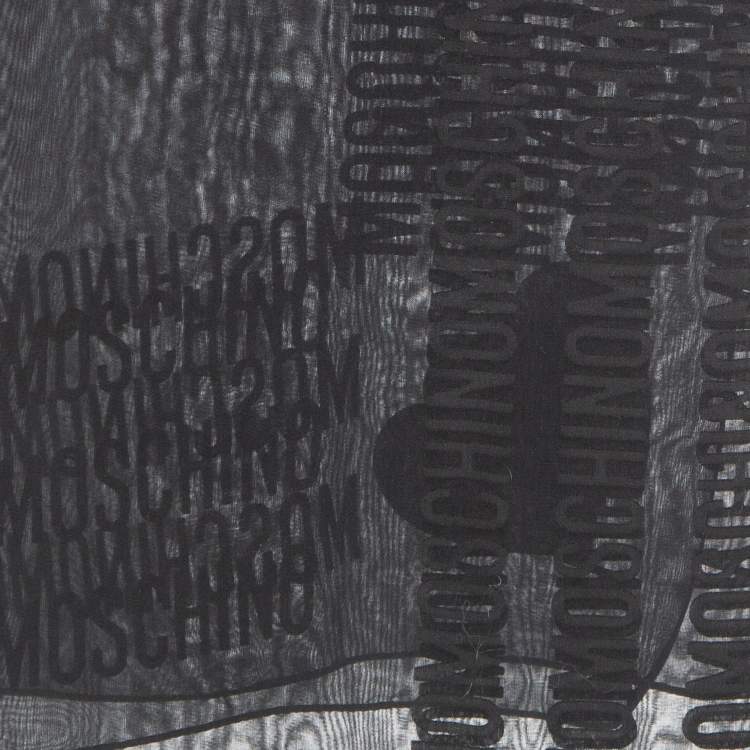 Pre Owned Moschino Black Logo Print Silk Chiffon Scarf