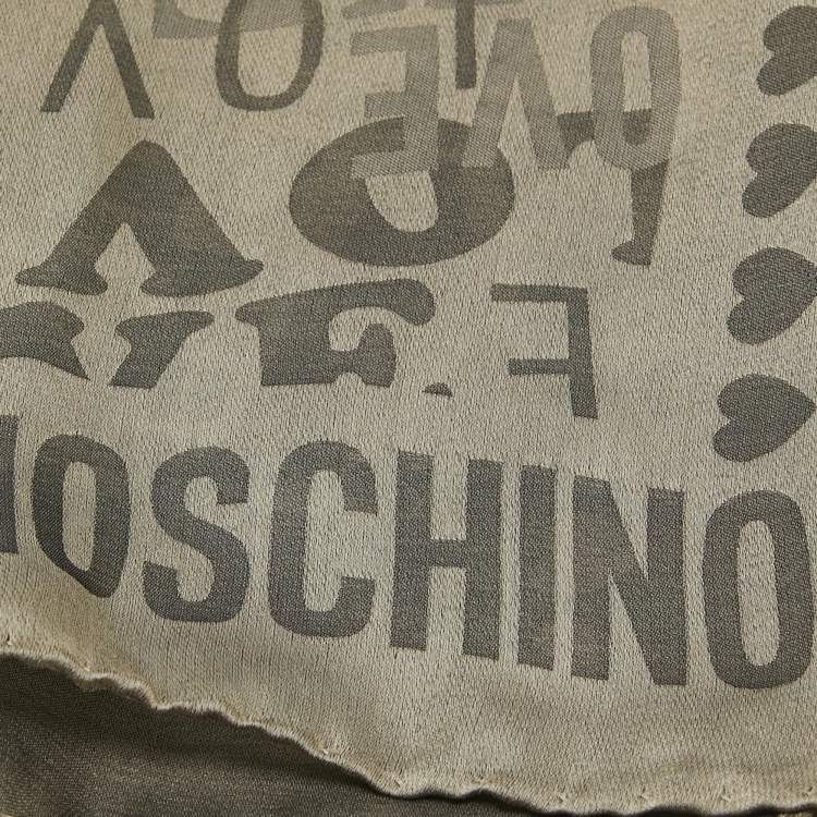 Pre Owned Moschino Dark Beige Love Jacquard Silk Scarf