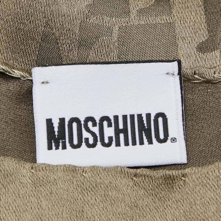Pre Owned Moschino Dark Beige Love Jacquard Silk Scarf