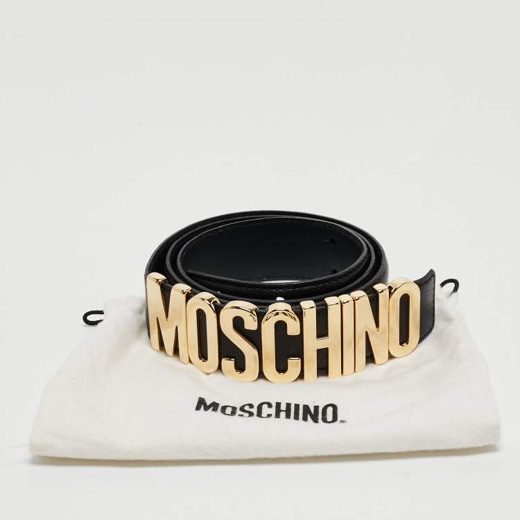 Pre Owned Moschino Black Leather Classic Logo Belt 100 CM