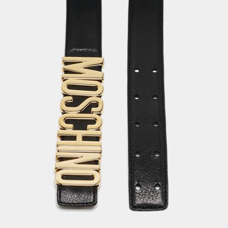 Pre Owned Moschino Black Leather Classic Logo Belt 100 CM