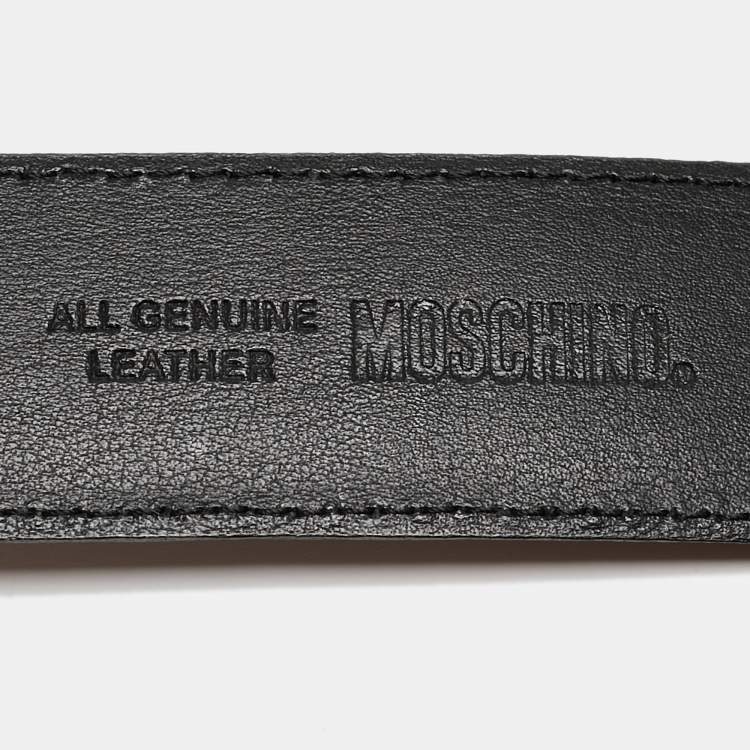 Pre Owned Moschino Black Leather Classic Logo Belt 100 CM