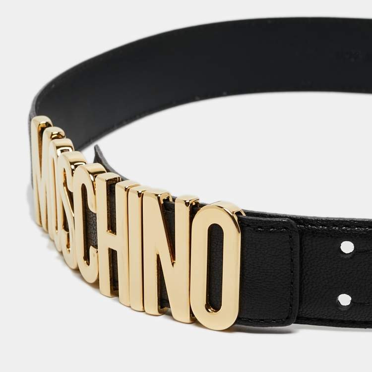 Pre Owned Moschino Black Leather Classic Logo Belt 100 CM