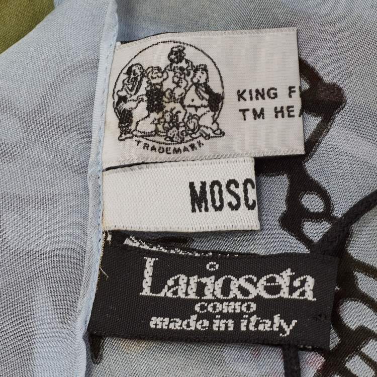 Pre Owned Moschino Pale Blue Olive Oyl Print Silk Scarf