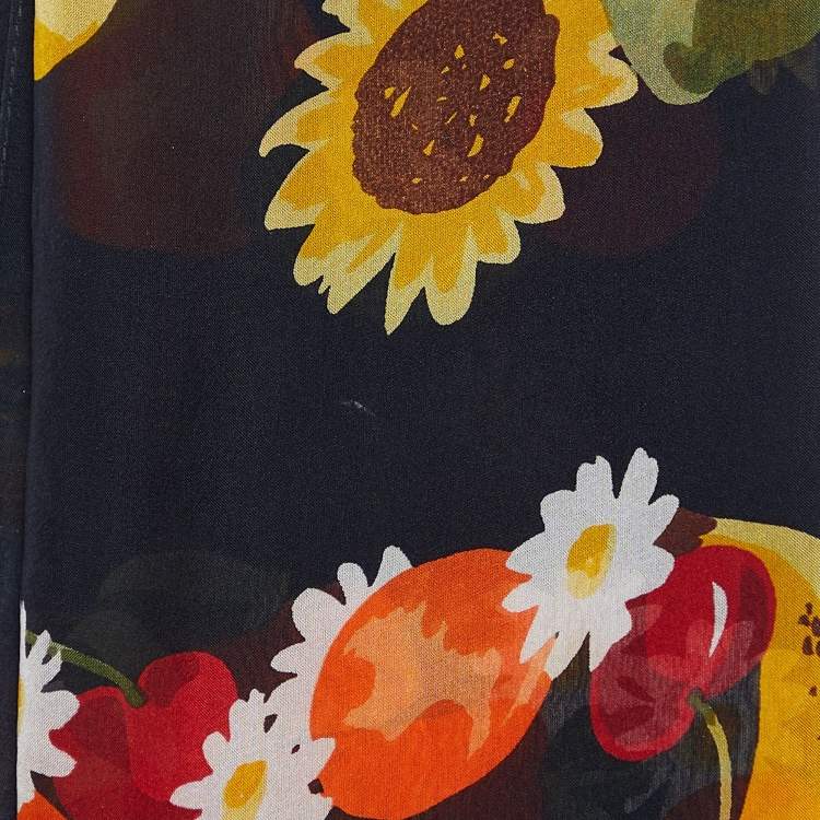 Pre Owned Moschino Black Floral Logo Print Silk Stole