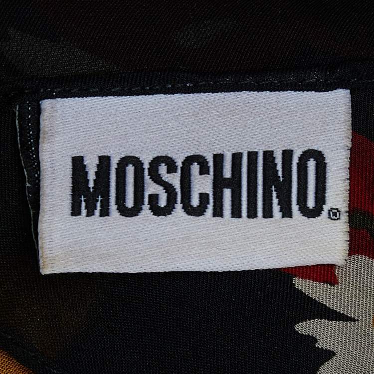 Pre Owned Moschino Black Floral Logo Print Silk Stole