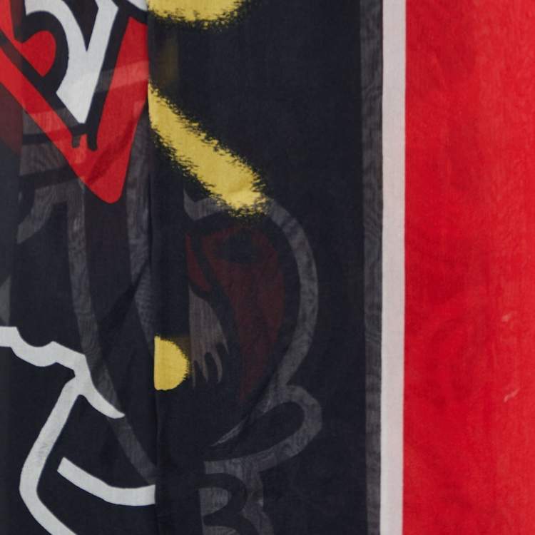 Pre Owned Moschino Black/Red Olive Oyl Print Silk Stole