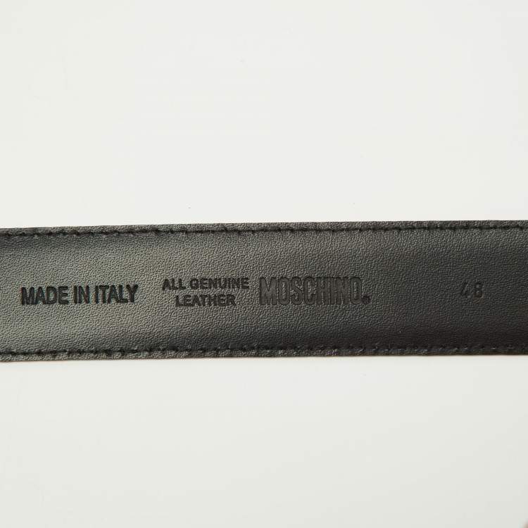Pre Owned Moschino Black Leather Classic Logo Waist Belt 110 CM