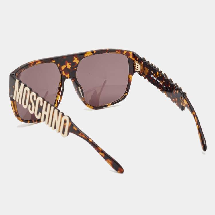 Pre Owned Moschino Brown Tortoise MO771S02 Classic Logo Square Sunglasses