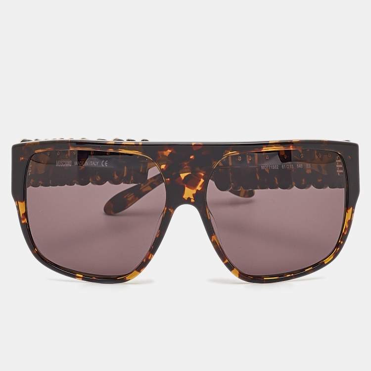 Pre Owned Moschino Brown Tortoise MO771S02 Classic Logo Square Sunglasses