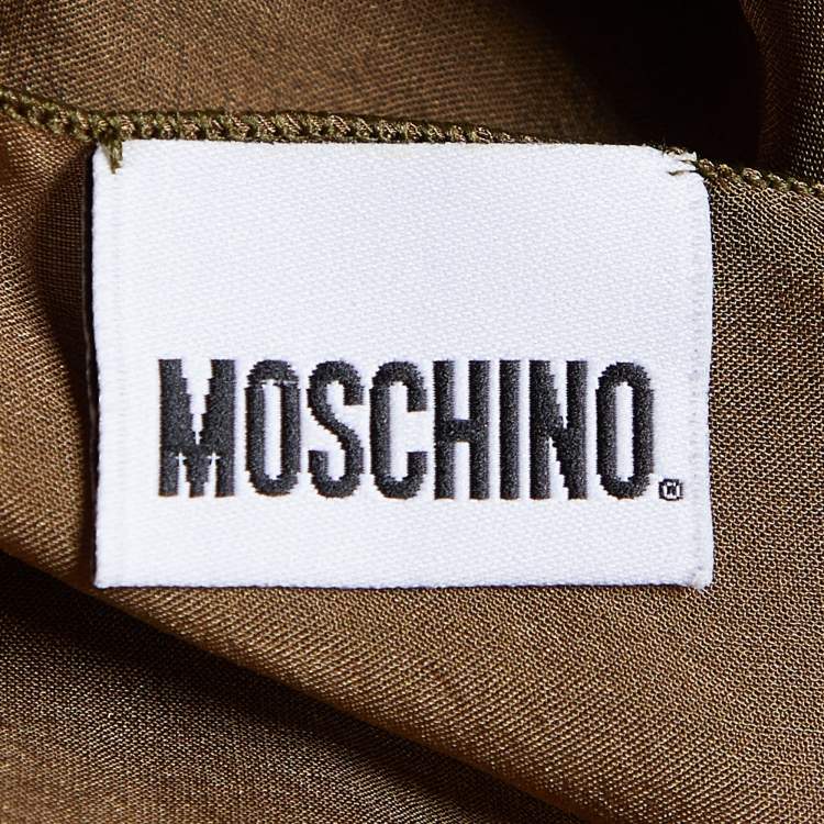 Pre Owned Moschino Khaki Embroidered Detail Silk Stole 
