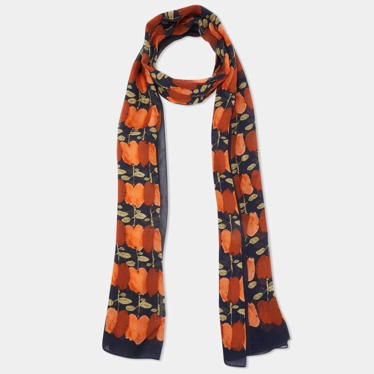 Pre Owned Moschino Black Fruit Print Silk Stole