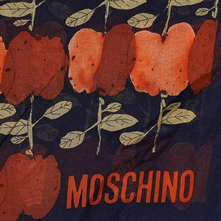 Pre Owned Moschino Black Fruit Print Silk Stole