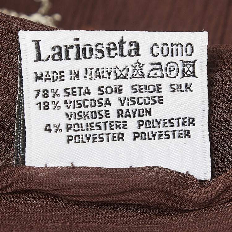 Pre Owned Moschino Larioseta Brown Text Embroidery Silk Blend Scarf