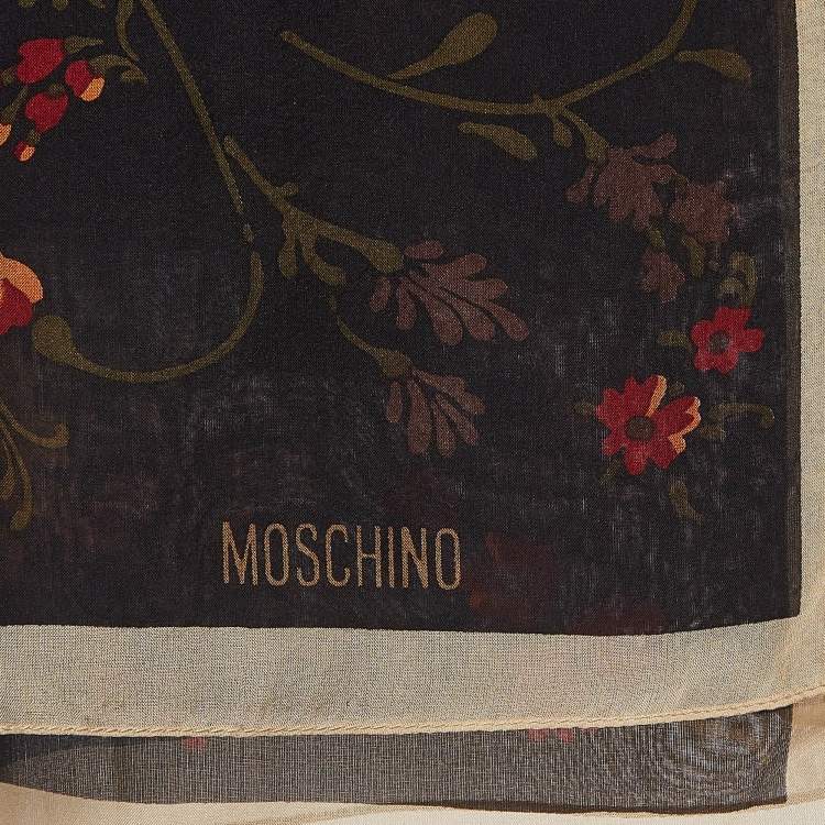 Pre Owned Moschino Larioseta Black Floral Print Silk Scarf 