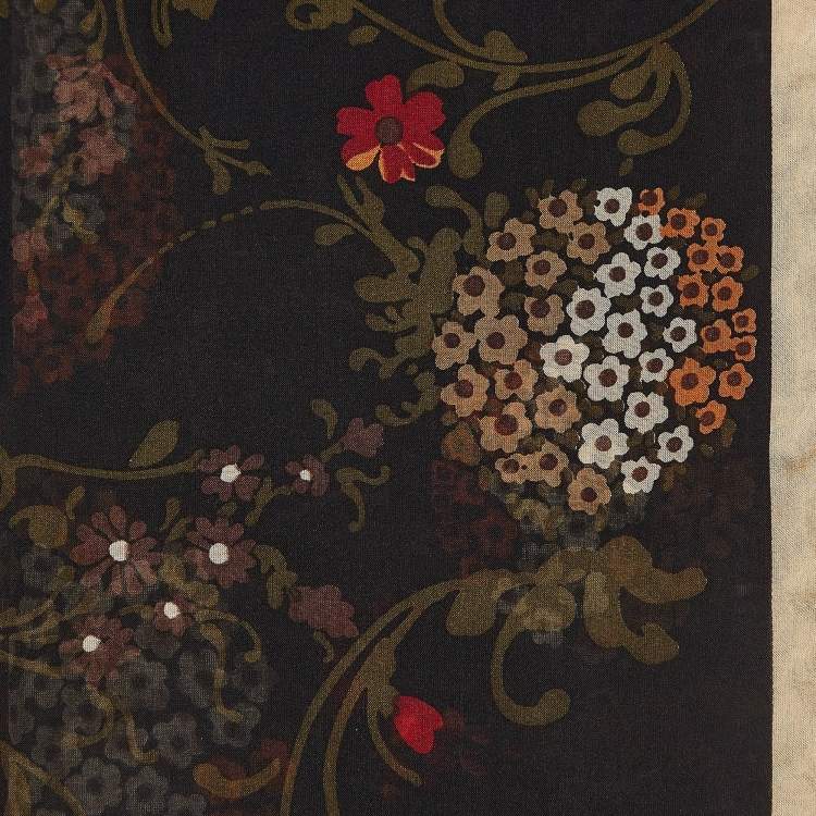 Pre Owned Moschino Larioseta Black Floral Print Silk Scarf 