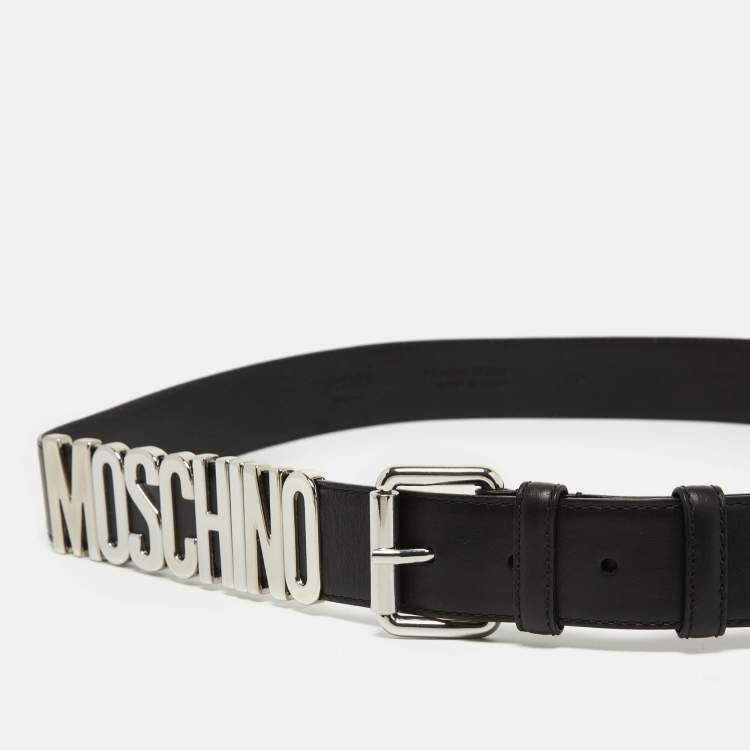 Pre Owned Moschino Black Leather Classic Logo Buckle Belt