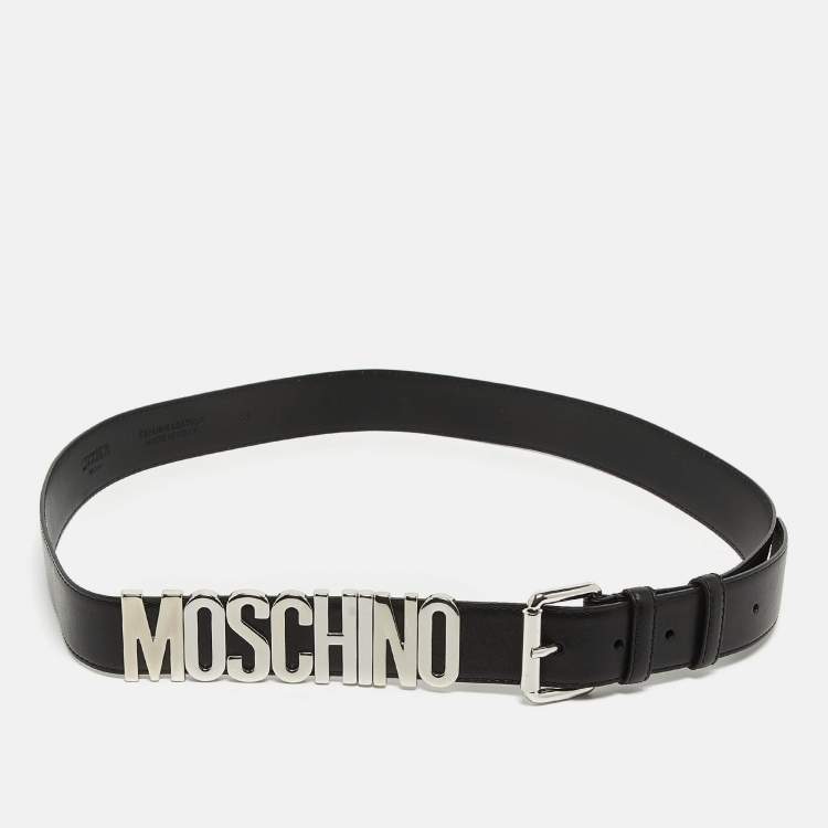 Moschino Black Leather Classic Logo Buckle Belt Moschino TLC