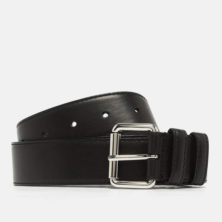 Pre Owned Moschino Black Leather Classic Logo Buckle Belt