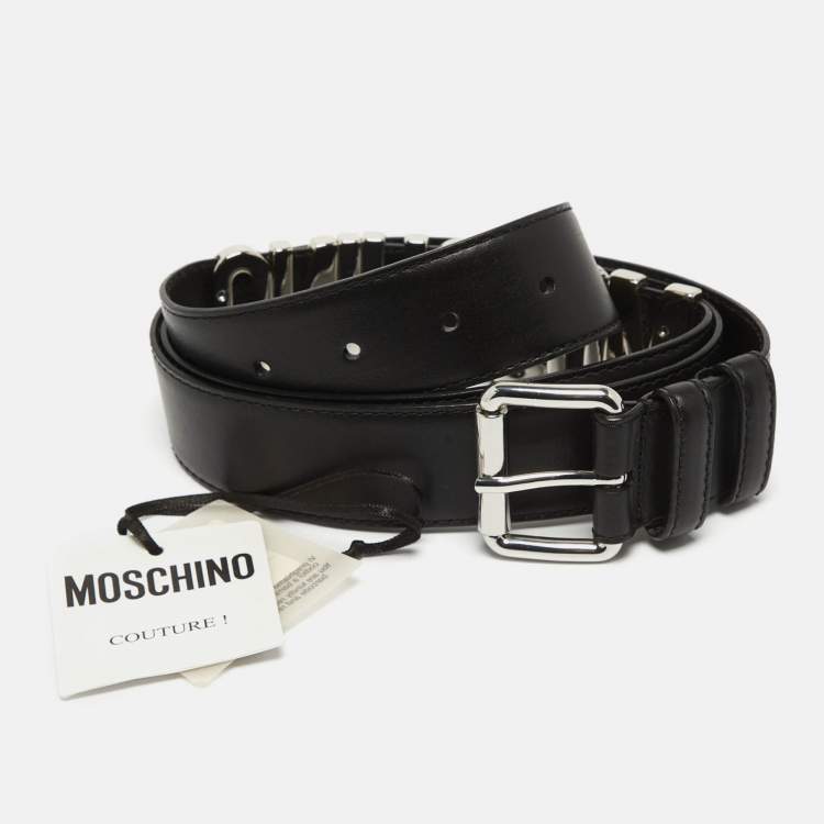 Pre Owned Moschino Black Leather Classic Logo Buckle Belt
