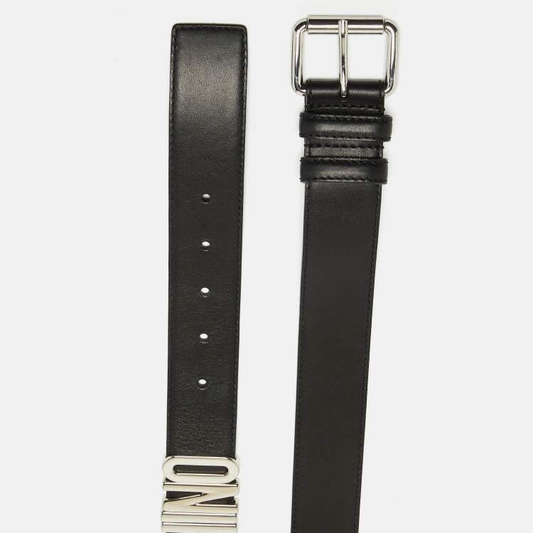 Pre Owned Moschino Black Leather Classic Logo Buckle Belt