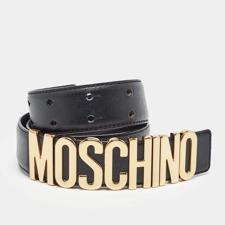 Pre Owned Moschino Black Leather Classic Logo Wait Belt