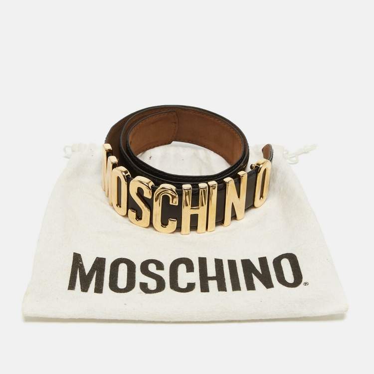 Pre Owned Moschino Black Glossy Leather Classic Logo Waist Belt 