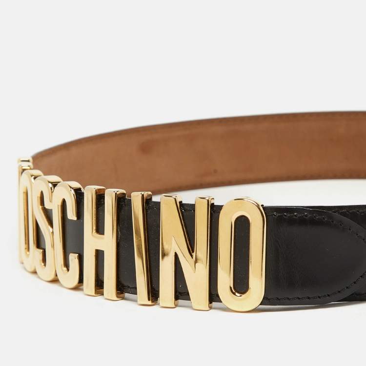 Pre Owned Moschino Black Glossy Leather Classic Logo Waist Belt 